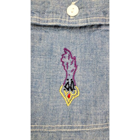 Vintage Big Mac Chambray Shirt Roadrunner Embroidery Penneys Small Medium Denim - Picture 5 of 8